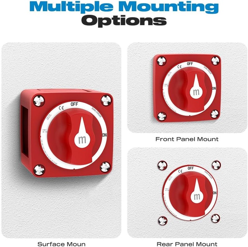 Malictele Battery Disconnect Switch, 300A ON/Off Heavy Duty Cutoff Switch 12V-48V Waterproof Ignition Protected Power Kill Switch with Knob for Marine, Boat, Car, RV, Truck Battery -Dual Circuit - Image 3